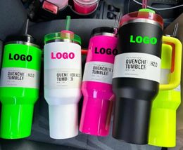 UPS Neon Starbacks Winter Cosmo Pink With 1:1 Logo Quencher H2.0 40oz Stainless Steel Tumblers Cups with Silicone handle Lid And Straw Car mugs Water Bottles Z 4.14