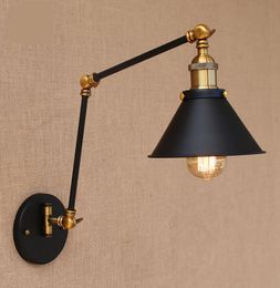 Loft black vintage industrial style adjustable long arm retro wall lamp E27 LED wall lights for home hallway bedroom living room3907078