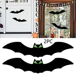 Decorative Figurines 2pcs Halloween Party Glowing Eyes Bat Hanging Garden Wall Decoration Wooden Glass Bead Garland With Tassels