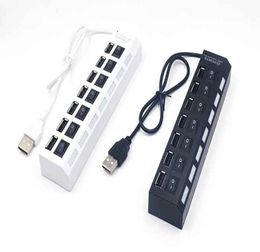 High Quality 7 Ports LED USB Hubs High Speed Adapter USB Hub With Power onoff Switch For PC Laptop Computer DHL7977529