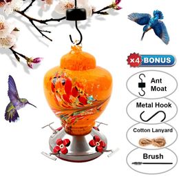 Bird Feeder Hummingbird Feeder Painted Glass Flower Hummingbird Water Feeder Food Container For Garden Outdoors Patio 240407