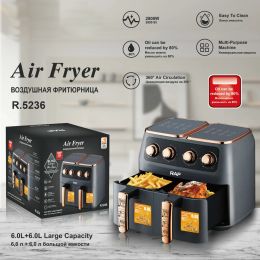 Fryers R.5236 Multifunction Air Fryer 6L VS 6L Large Capacity 2800W Household Electric Air Fryer Stainless Steel Eu/Kr Plug