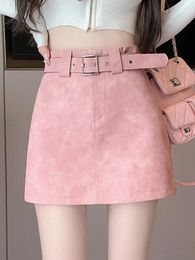 Skirts Girl PU Leather High Waist A-Line Short Skirt Women's Autumn Winter Versatile Slim Wrapped Hip Fashion Female Clothes