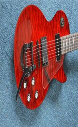 Whole and retail Chinese top 2015 LP Metal Electric Guitar Guitarra flame red black tiger body kit7233031