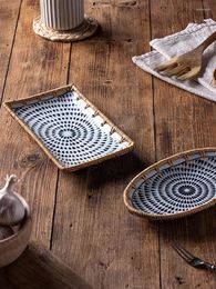 Plates Ins Rattan Weaving Ceramic 7.6 Inch Nordic Style Pigmented Luxury Desserts Fruit Elliptical Rectangular Dishes