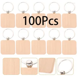 Keychains 100Pcs Square Unfinished Wooden Keychain Blanks Wood Key Chain For DIY Crafts