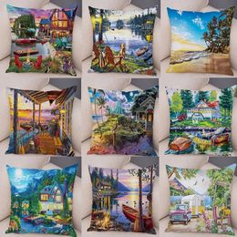 Pillow 40/45/50/60cm Landscape Pillowcase Forest Tree Lake Snow Natural Scenery Cover Sleeping Sofa Bedroom Home Decor