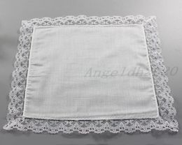 25cm White Lace Thin Handkerchief 100 Cotton Towel Woman Wedding Gift Party Decoration Cloth Napkin DIY Plain Blank Handkerchief6246330