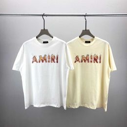 Fashionable European style AM short sleeved T-shirt with graffiti letters printed on the chest versatile for men and women with the same top