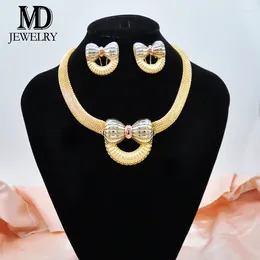 Necklace Earrings Set Elegant Wedding Jewelry Tricolor Bow Design Fashion Women's Party Christmas Gifts