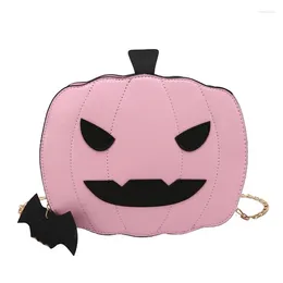 Shoulder Bags 066F Women Novelty Crossbody Bag PU Leather Pumpkin Devil Chain Handbags Bat Pendant Halloween Tote