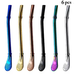 Drinking Straws 6pcs Metal Spoon Tea Philtre Stainless Steel Straw Reusable Tools Washable Bar Accessories