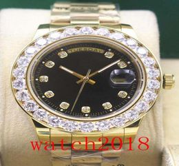 Luxury Watch Mens 18k Yellow Gold Black Dial Bigger Diamond Bezel Watch 18338 Automatic Fashion Brand Men039s Watch Wristwatch5613217
