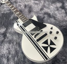 In Stock Iron Cross SW James Hetfield Snow White Electric Guitar Active China EMG Pickups Black Hardware