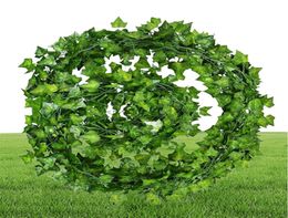 100pcs Leaf 1 piece 24M Home Decor Artificial Ivy Leaf Garland Plants Vine Fake Foliage Flowers Creeper Green Ivy Wreath2554825