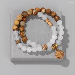 Strand 2Pcs/Set Picture Stone Beads Bracelets Irregular Pendant Bracelet Natural Opalites For Women Men Jewellery