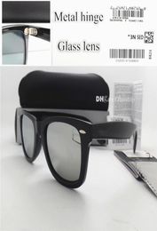 TOP Quality Glass Lens Metal Hinge Brand Designer Men Women Plank Frame Sunglasses UV400 52MM Vintage Shade Mercury Mirror Leather9359798