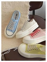 Casual Shoes Quality 2024 Women Thick Sole Canvas Female Low Top Solid Sneakers Breathable Upper Summer Students Elevator