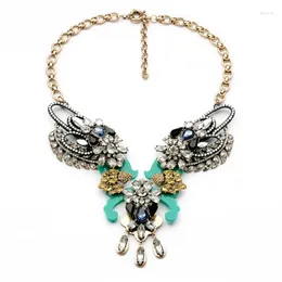 Pendant Necklaces Bulk Price Style Of The Exaggerated Resin Glass Plant Shiny Gold Colour Necklace For Women Party