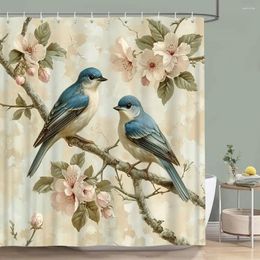 Shower Curtains Vintage Floral Colourful Bird Curtain Watercolour Painting Art Creative Home Polyester Bathroom Decor