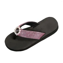 Slippers Women's Summer Flip Flops Clip Toe Rhinestone Casual Comfortable Beach Shoes Thick Platform Walking Flat Sandals Zapato