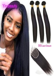 Indian Silky Straight Double Wefts 3 Bundles With 5X5 Lace Closure Natural Colour Yirubeauty Bundle With Closures Baby Hair8080846