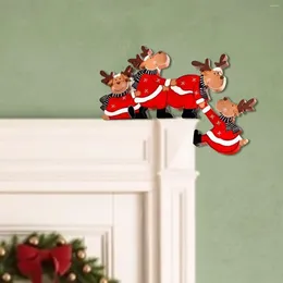 Decorative Figurines Fashion Creative Wooden Cute Cartoon Santa Reindeers Christmas Door Frame Home Decoration Ornament With Gifts