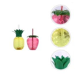 Disposable Cups Straws Pineapple Party Cup Hawaiian Strawberry Shaped Straw Luau Decorations Supplies Favors Summer Drink Cute Plastic