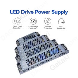 DC 12V 24V Ultra Thin LED Linear Light Power Supply Adapter Switch 60W 100W 150W 200W 300W AC170-265V For LED Strips