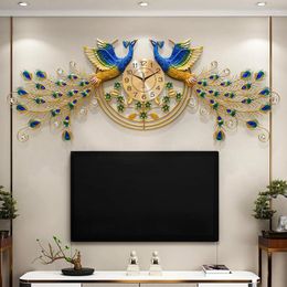 Wall Clocks 156X56CM Large 3D Peacock Clock Non-Ticking Silent Art Giant Decorated Living Dining Room Luxury Metal