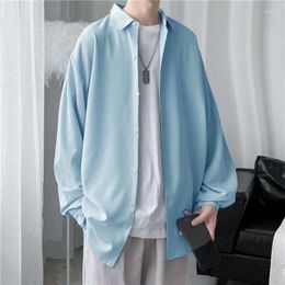 Men's Casual Shirts 2024 Spring And Summer Hong Kong Style Salt Solid Colour Light Mature Top Minimalist Flip Collar Loose Shirt For Men