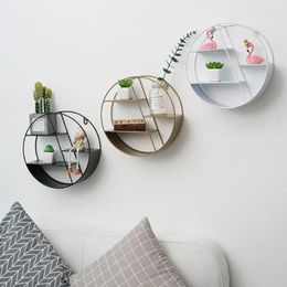 Decorative Plates Nordic Minimalist Ins Wrought Iron Round Storage Wall Rack Creative Home Living Room Shelves Hanging Decor