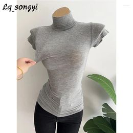 Women's T Shirts Lq_songyi Short Sleeve Turtleneck Tops See-through High Strecth 2024 Korean Style Slim Fit Tight For Women