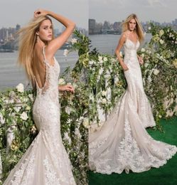 Sexy Lace Mermaid Wedding Dresses Bridal Gowns Beaded V Neck Spaghetti Straps Backless Chapel Train vestidos de novia1605468