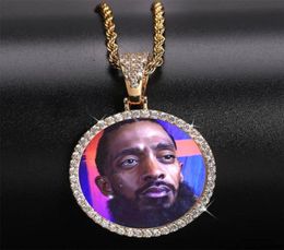 Customized Pos Fashion charm necklaces Jewelry Fashion 18K Gold Plated Circle Memory Pendant Necklace Bling Zircon Paved Hip Ho4606757523