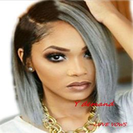 None Lace Full Wig Ombre Black Gray 12 inch Straight Short Bob Synthetic Heat Resistant Hair Wigs Fashion Popular Y demand8123904
