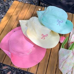 Berets Pink Bow Quick-drying Bucket Hat Women's Big Brim Sunshade Summer Sun Protection Western Cowboy Outdoor Mountaineering