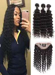 Pre Plucked Brazilian Deep Wave Human Hair Weaves With 360 Lace Band Frontal Virgin Human Hair With Bady Hair 4pcslot3186247