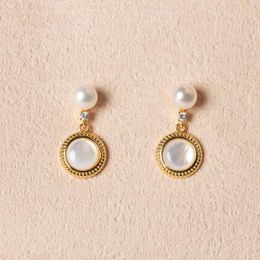 Stud Earrings Arrival Natural Freshwater Pearl Shell Round Design 14k Gold Gilled For Women Wedding Jewellery Gift