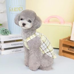 Dog Apparel Cloths Pet Princess Dress Clothes Clothing Cotton Plaid Strap Small