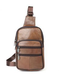 Genuine Leather Chest Bag For Men Back Pack Travel Crossbody Business Casual Sling Male Shoulder Messenger 240402