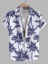 Men's Casual Shirts 2024 Tropical Print Hawaiian Summer Beach Vacation Set Plant Coconut Tree Short Sleeve T- Shirt 4-Way Stretch Fabric