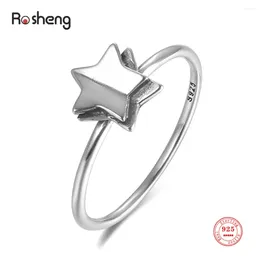 Cluster Rings 925 Sterling Silver Star Adjustable Ring For Fashion Women Party Minimalist Fine Jewellery Cute Accessories Gift