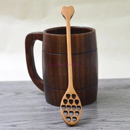 Spoons 100pcs Wood Honey Dipper Sever Mixing Stick Spoon Honeycomb Heart Pattern Long Handle Bar Tea Accessories