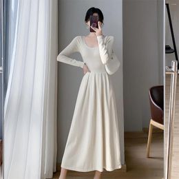 Casual Dresses 2024 Autumn Korean Drama Wear Base Hepburn Style Waist Slimming Mid-Length Draping Dress