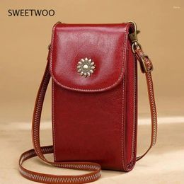 Shoulder Bags Women's Phone Pocket Genuine Leather Handbags Mini Bag Woman Crossbody Small For Phones