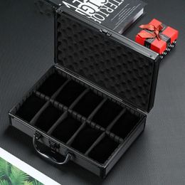 Watch Box Organizer Black Transparent Aluminum Alloy Storage With Soft Pillow Safe Deposit Suitcase Mobile Bulkhead 240412