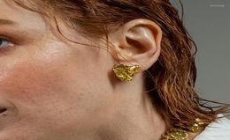 Stud Earrings Gold Plated Nugget For Women Lava Wrinkled Asymmetric Irregular Creative Jewelry Vintage2568768