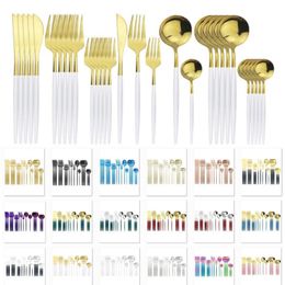 30pcs Set White Gold Cutlery Set 304 Stainless Steel Dinnerware Set Knife Fork Coffe Spoon Dinner Home Kitchen Tableware Sets HH21327B