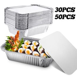 Take Out Containers 50Pcs Foil Tray With Lids Disposable Takeaway Food Packaging Container Aluminum Pan Storage For Cooking